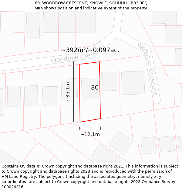 80, WOODROW CRESCENT, KNOWLE, SOLIHULL, B93 9EQ: Plot and title map