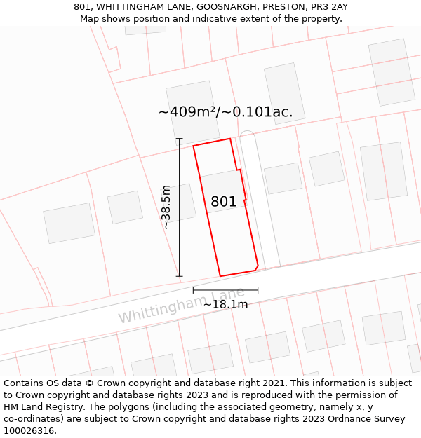 801, WHITTINGHAM LANE, GOOSNARGH, PRESTON, PR3 2AY: Plot and title map