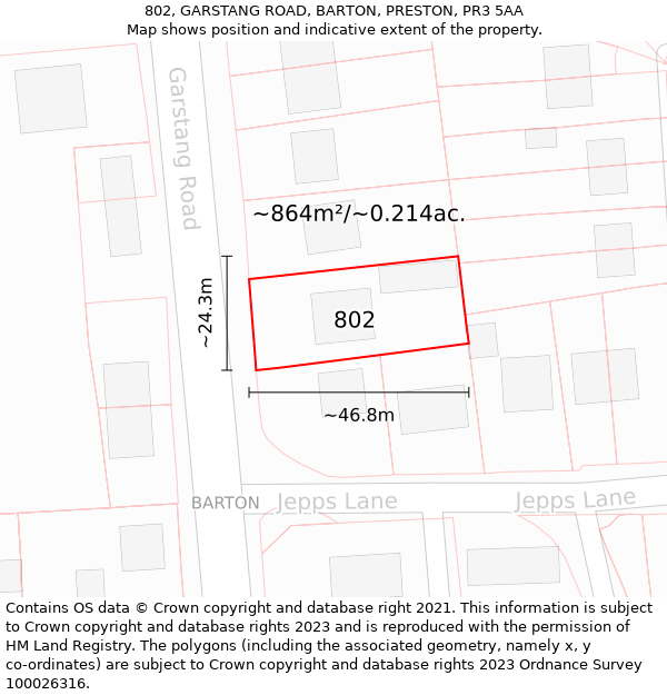 802, GARSTANG ROAD, BARTON, PRESTON, PR3 5AA: Plot and title map