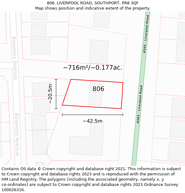 806, LIVERPOOL ROAD, SOUTHPORT, PR8 3QF: Plot and title map