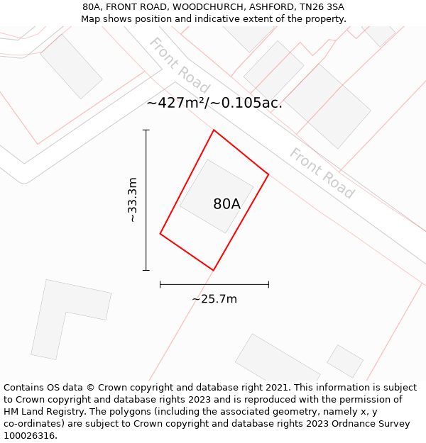 80A, FRONT ROAD, WOODCHURCH, ASHFORD, TN26 3SA: Plot and title map