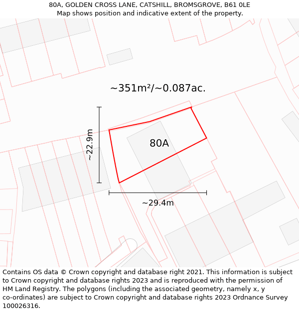 80A, GOLDEN CROSS LANE, CATSHILL, BROMSGROVE, B61 0LE: Plot and title map