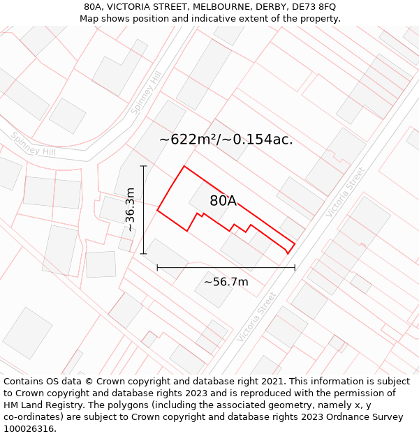 80A, VICTORIA STREET, MELBOURNE, DERBY, DE73 8FQ: Plot and title map