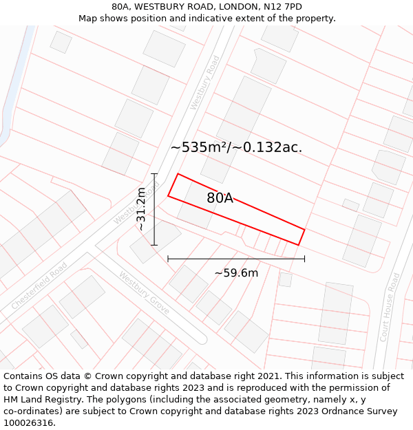 80A, WESTBURY ROAD, LONDON, N12 7PD: Plot and title map