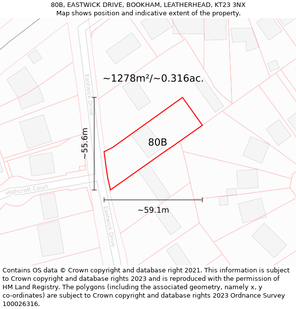 80B, EASTWICK DRIVE, BOOKHAM, LEATHERHEAD, KT23 3NX: Plot and title map