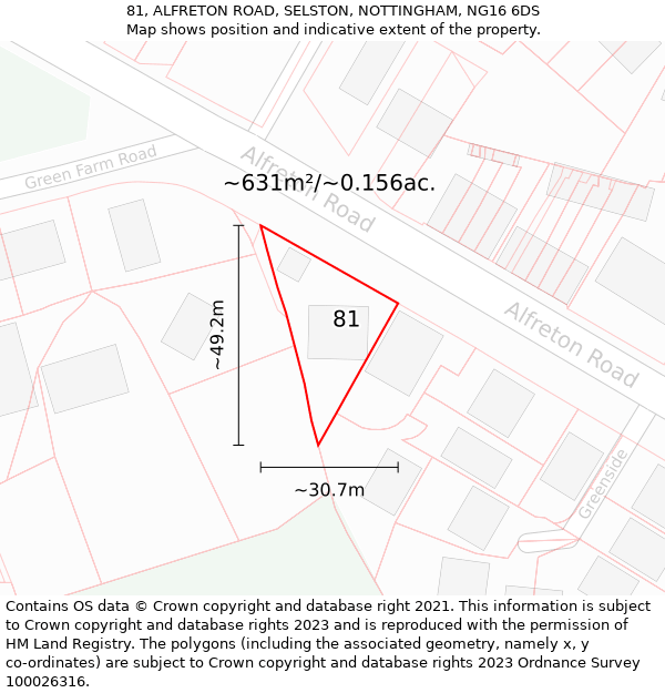 81, ALFRETON ROAD, SELSTON, NOTTINGHAM, NG16 6DS: Plot and title map