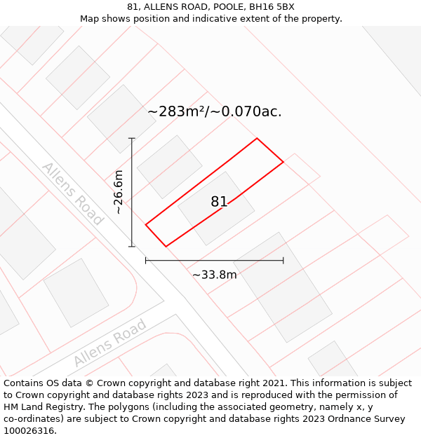 81, ALLENS ROAD, POOLE, BH16 5BX: Plot and title map