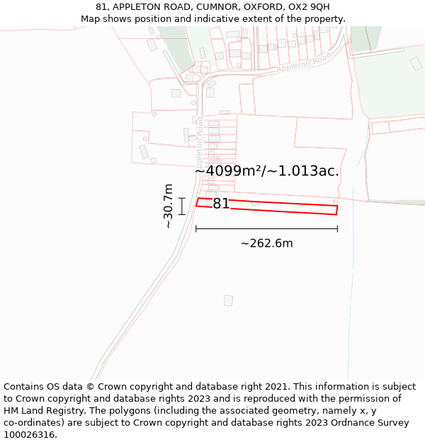 81, APPLETON ROAD, CUMNOR, OXFORD, OX2 9QH: Plot and title map