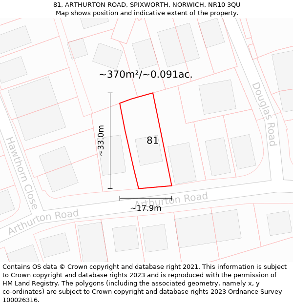 81, ARTHURTON ROAD, SPIXWORTH, NORWICH, NR10 3QU: Plot and title map