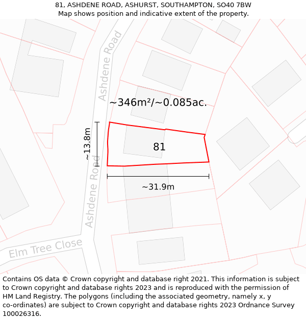 81, ASHDENE ROAD, ASHURST, SOUTHAMPTON, SO40 7BW: Plot and title map