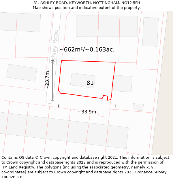 81, ASHLEY ROAD, KEYWORTH, NOTTINGHAM, NG12 5FH: Plot and title map