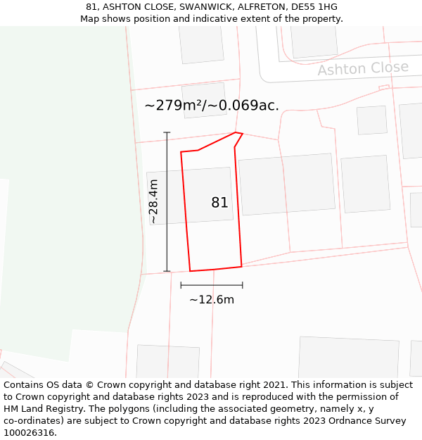 81, ASHTON CLOSE, SWANWICK, ALFRETON, DE55 1HG: Plot and title map