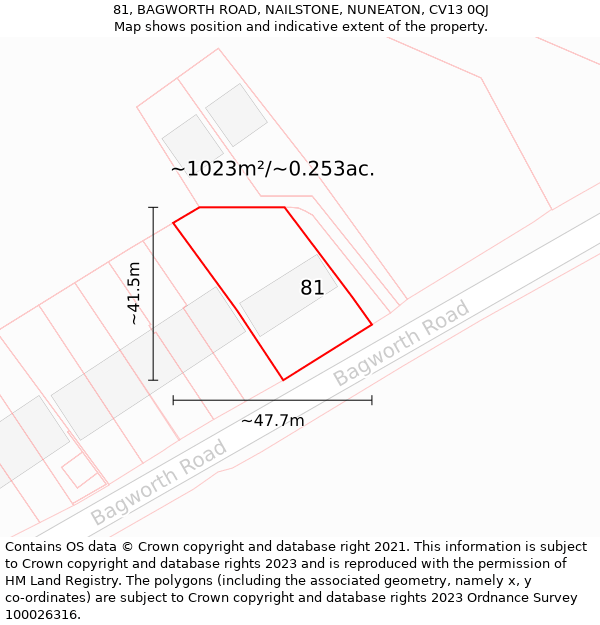 81, BAGWORTH ROAD, NAILSTONE, NUNEATON, CV13 0QJ: Plot and title map