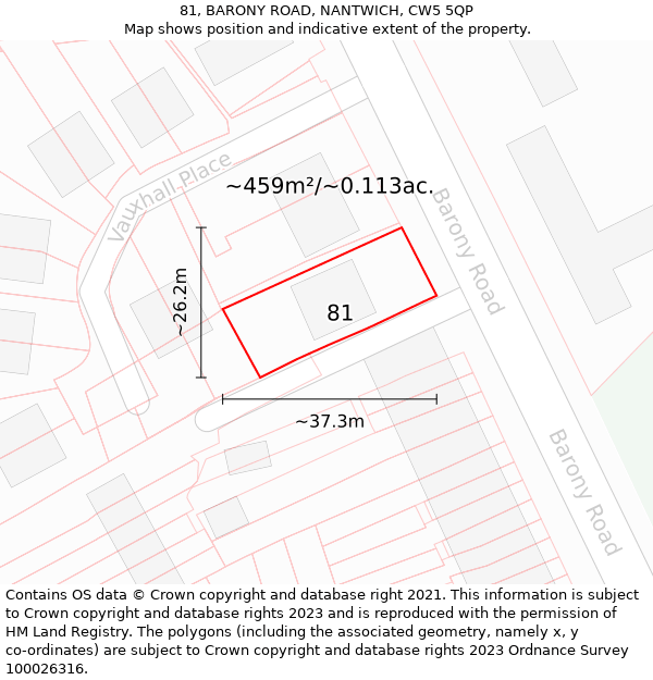 81, BARONY ROAD, NANTWICH, CW5 5QP: Plot and title map