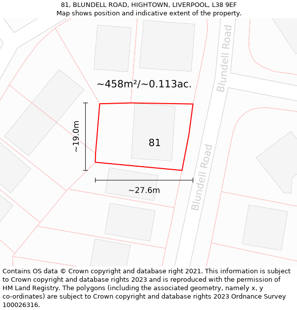 81, BLUNDELL ROAD, HIGHTOWN, LIVERPOOL, L38 9EF: Plot and title map