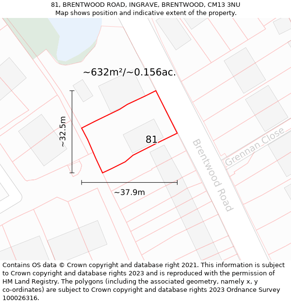 81, BRENTWOOD ROAD, INGRAVE, BRENTWOOD, CM13 3NU: Plot and title map