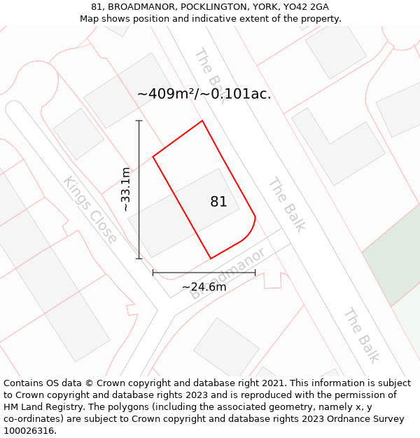 81, BROADMANOR, POCKLINGTON, YORK, YO42 2GA: Plot and title map