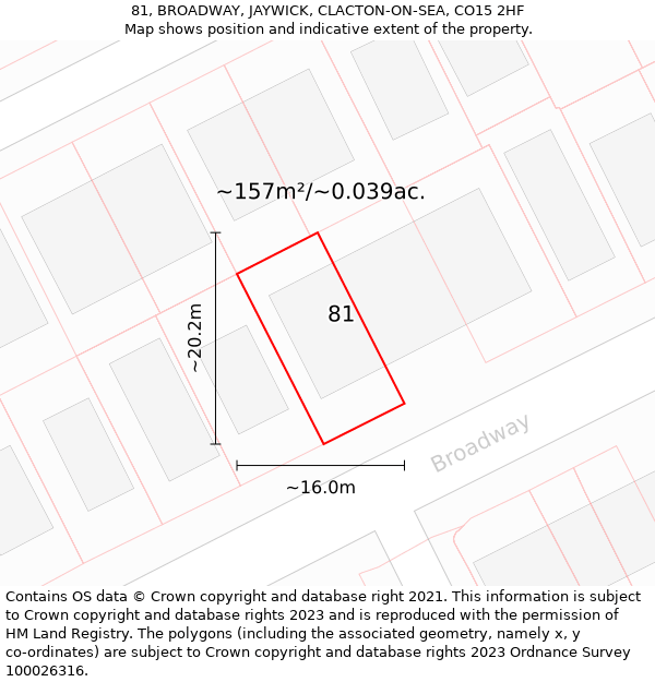 81, BROADWAY, JAYWICK, CLACTON-ON-SEA, CO15 2HF: Plot and title map