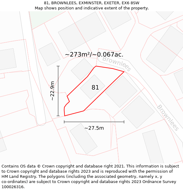 81, BROWNLEES, EXMINSTER, EXETER, EX6 8SW: Plot and title map