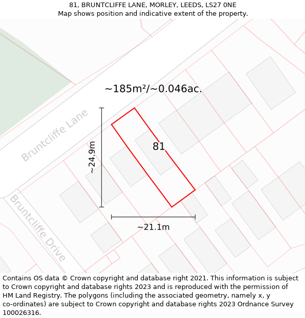 81, BRUNTCLIFFE LANE, MORLEY, LEEDS, LS27 0NE: Plot and title map