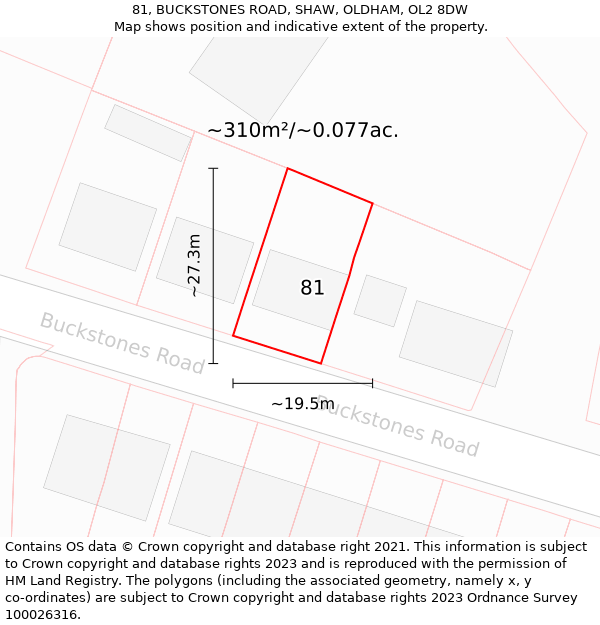 81, BUCKSTONES ROAD, SHAW, OLDHAM, OL2 8DW: Plot and title map