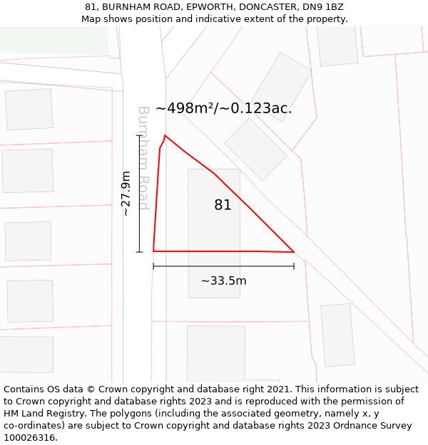 81, BURNHAM ROAD, EPWORTH, DONCASTER, DN9 1BZ: Plot and title map