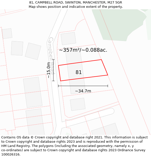 81, CAMPBELL ROAD, SWINTON, MANCHESTER, M27 5GR: Plot and title map