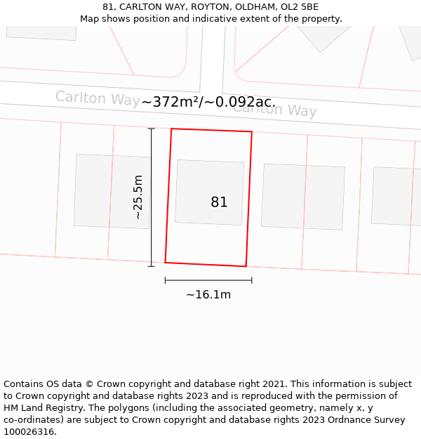 81, CARLTON WAY, ROYTON, OLDHAM, OL2 5BE: Plot and title map