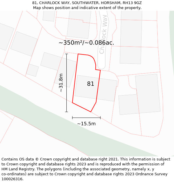 81, CHARLOCK WAY, SOUTHWATER, HORSHAM, RH13 9GZ: Plot and title map