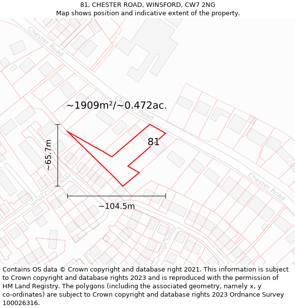 81, CHESTER ROAD, WINSFORD, CW7 2NG: Plot and title map