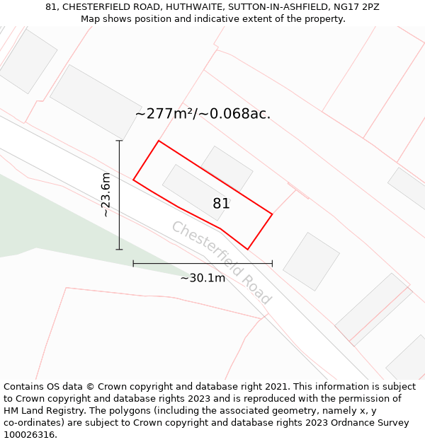 81, CHESTERFIELD ROAD, HUTHWAITE, SUTTON-IN-ASHFIELD, NG17 2PZ: Plot and title map