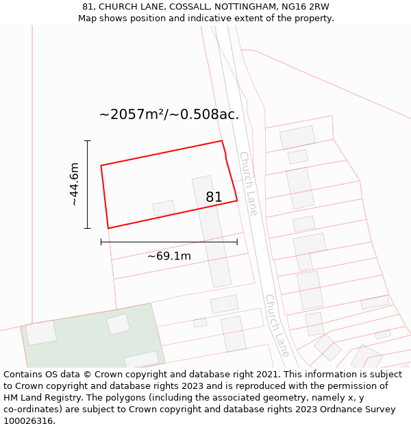 81, CHURCH LANE, COSSALL, NOTTINGHAM, NG16 2RW: Plot and title map