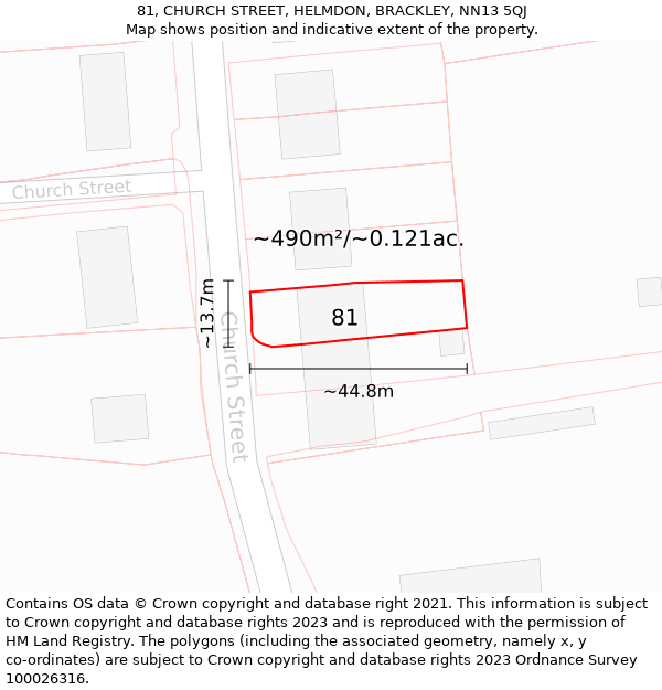 81, CHURCH STREET, HELMDON, BRACKLEY, NN13 5QJ: Plot and title map