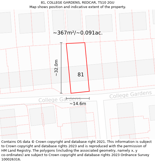 81, COLLEGE GARDENS, REDCAR, TS10 2GU: Plot and title map