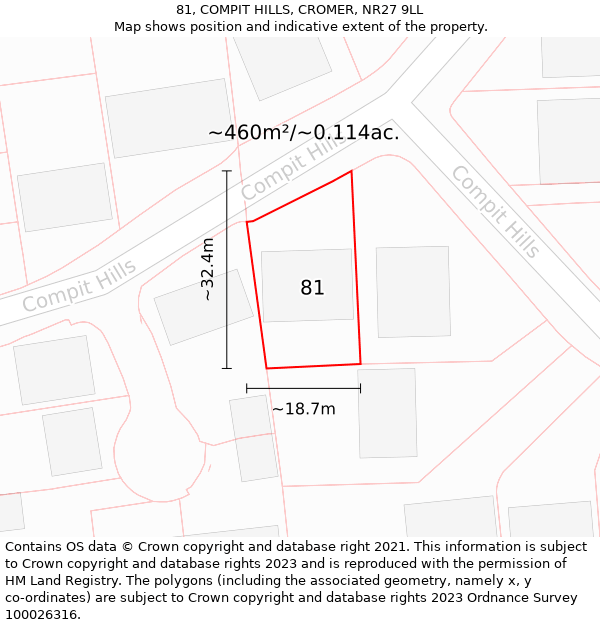 81, COMPIT HILLS, CROMER, NR27 9LL: Plot and title map