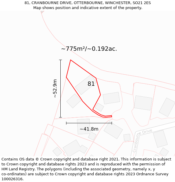 81, CRANBOURNE DRIVE, OTTERBOURNE, WINCHESTER, SO21 2ES: Plot and title map