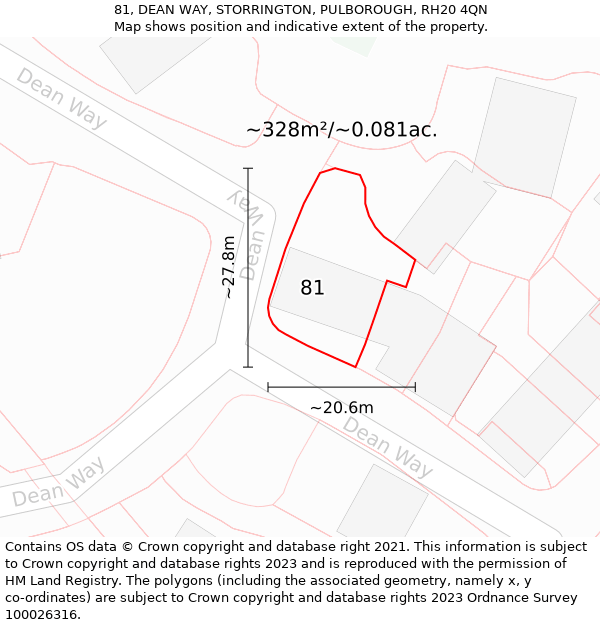 81, DEAN WAY, STORRINGTON, PULBOROUGH, RH20 4QN: Plot and title map