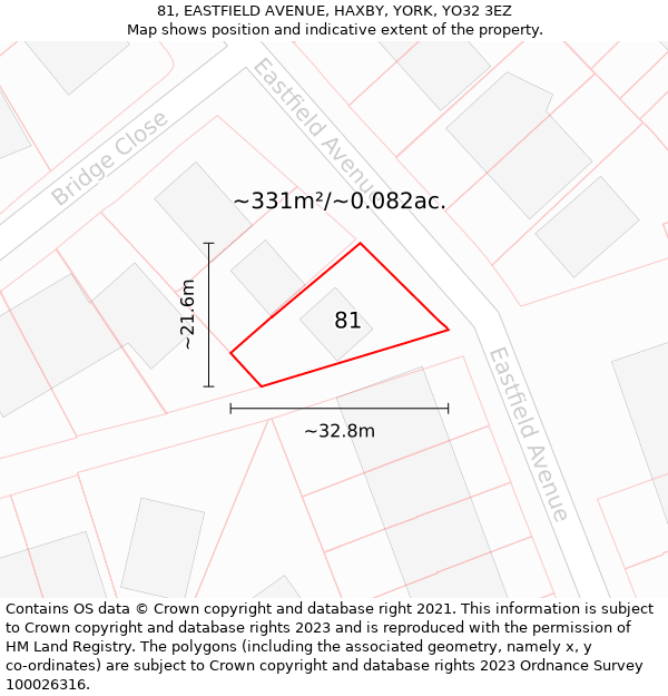 81, EASTFIELD AVENUE, HAXBY, YORK, YO32 3EZ: Plot and title map