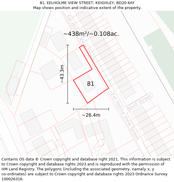 81, EELHOLME VIEW STREET, KEIGHLEY, BD20 6AY: Plot and title map