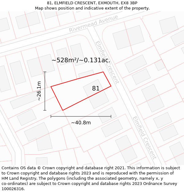 81, ELMFIELD CRESCENT, EXMOUTH, EX8 3BP: Plot and title map