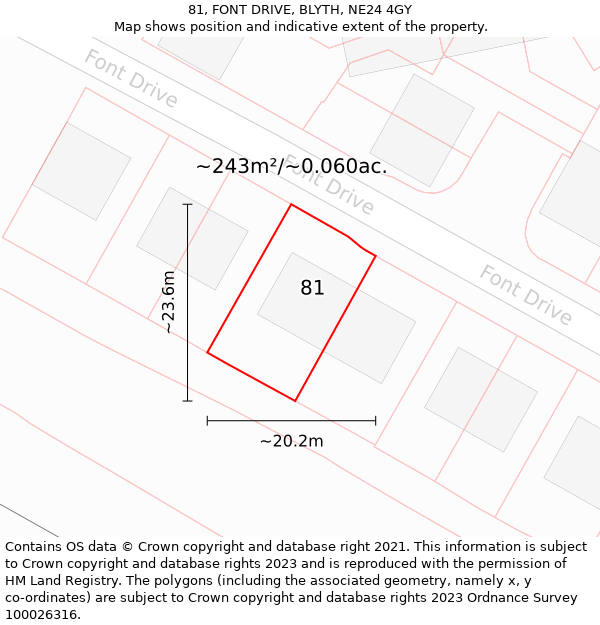 81, FONT DRIVE, BLYTH, NE24 4GY: Plot and title map