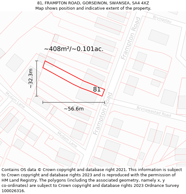 81, FRAMPTON ROAD, GORSEINON, SWANSEA, SA4 4XZ: Plot and title map