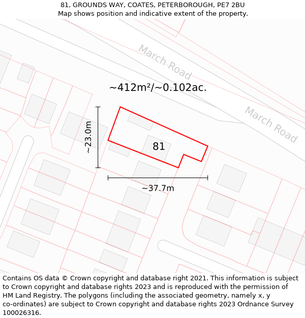 81, GROUNDS WAY, COATES, PETERBOROUGH, PE7 2BU: Plot and title map