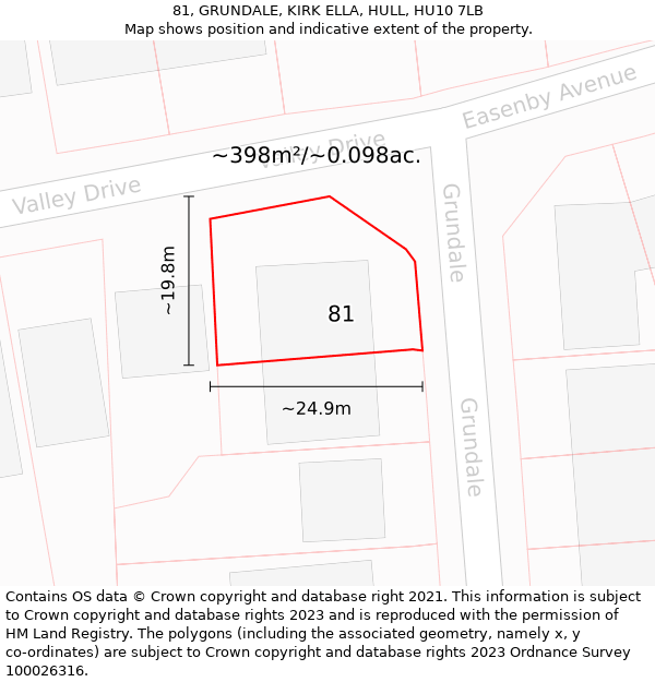 81, GRUNDALE, KIRK ELLA, HULL, HU10 7LB: Plot and title map