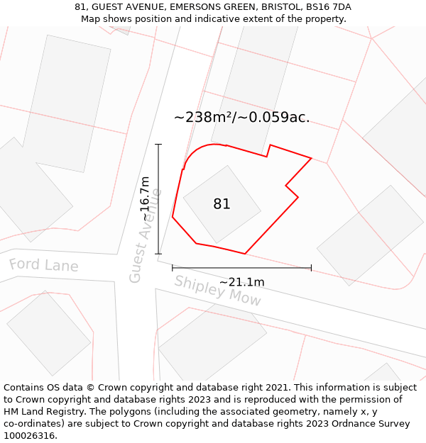 81, GUEST AVENUE, EMERSONS GREEN, BRISTOL, BS16 7DA: Plot and title map