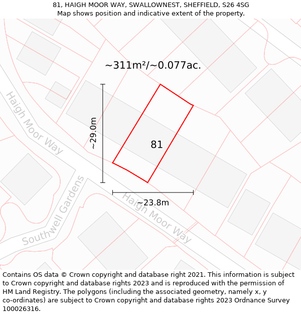 81, HAIGH MOOR WAY, SWALLOWNEST, SHEFFIELD, S26 4SG: Plot and title map