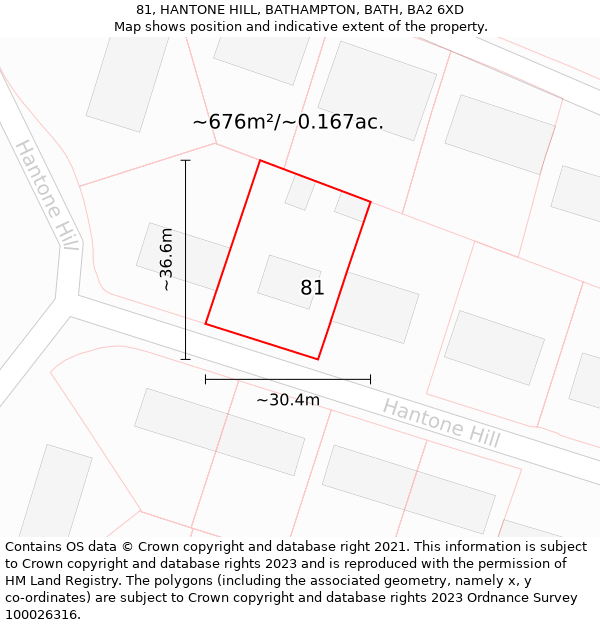 81, HANTONE HILL, BATHAMPTON, BATH, BA2 6XD: Plot and title map