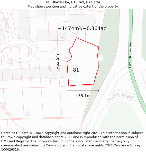 81, HEATH LEA, HALIFAX, HX1 2DA: Plot and title map