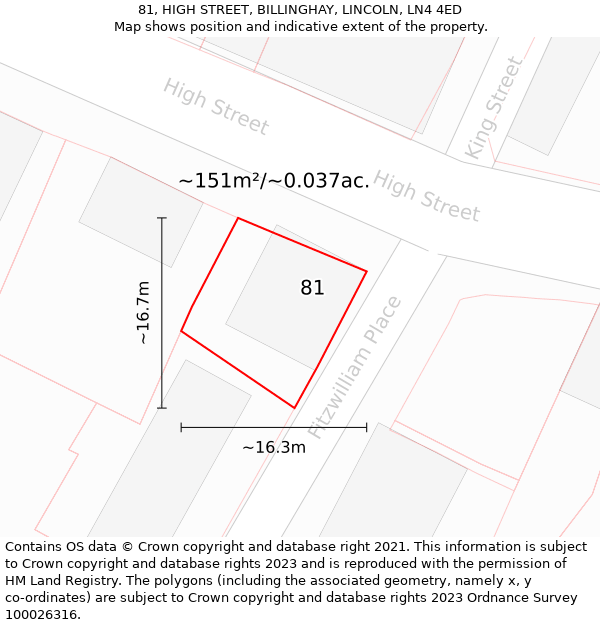 81, HIGH STREET, BILLINGHAY, LINCOLN, LN4 4ED: Plot and title map