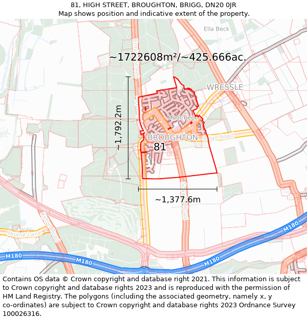 81, HIGH STREET, BROUGHTON, BRIGG, DN20 0JR: Plot and title map